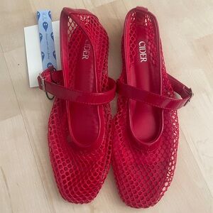 Cider Women's Red Mesh Shoes Mary Jane flats